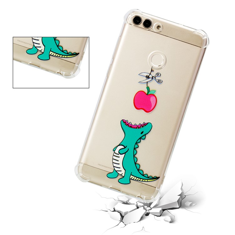 Patterned TPU Mobile Phone Thin Cover for Huawei P Smart / Huawei Enjoy 7S - Dinosaur Eating Apple-3