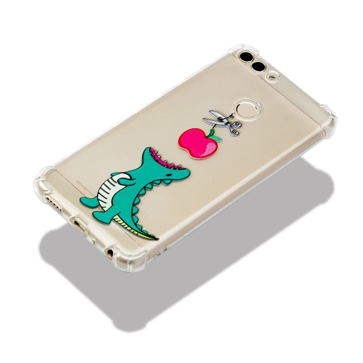 Patterned TPU Mobile Phone Thin Cover for Huawei P Smart / Huawei Enjoy 7S - Dinosaur Eating Apple-5
