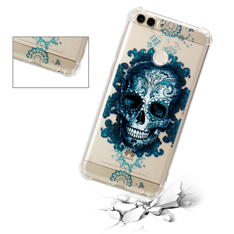 Patterned TPU Flexible Mobile Case for Huawei P Smart / Huawei Enjoy 7S - Skull-3