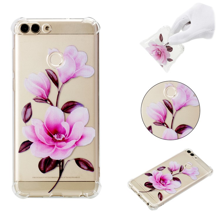 For Huawei P Smart / Huawei Enjoy 7S Patterned TPU Phone Featherweight Casing - Vivid Flower-1