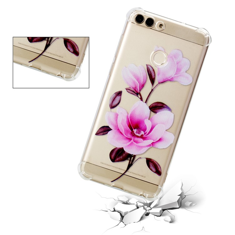 For Huawei P Smart / Huawei Enjoy 7S Patterned TPU Phone Featherweight Casing - Vivid Flower-3