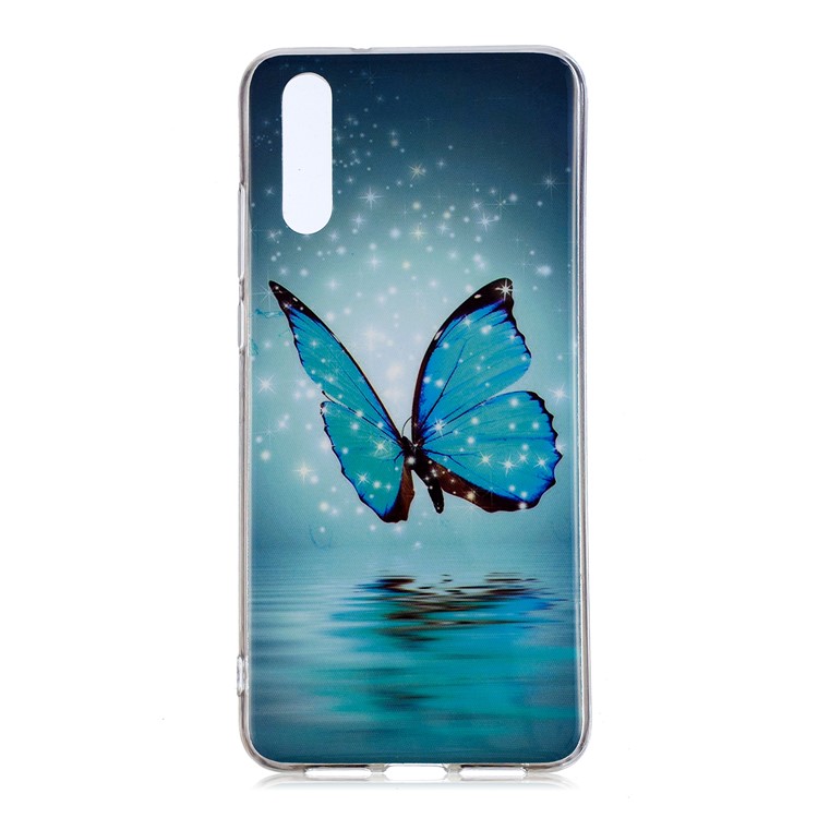 Luminous IMD Patterned Soft TPU Gel Case for Huawei P20 - Blue Butterfly-2