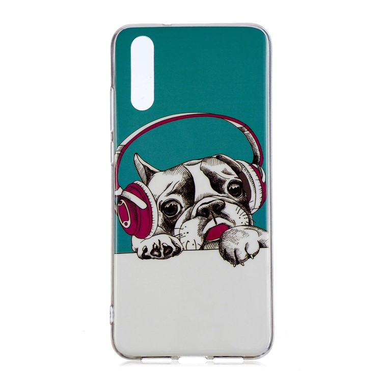 Luminous IMD Patterned Soft TPU Gel Cover for Huawei P20 - Dog Wearing Headphone-2