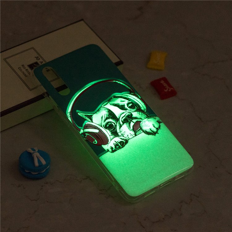 Luminous IMD Patterned Soft TPU Gel Cover for Huawei P20 - Dog Wearing Headphone-7
