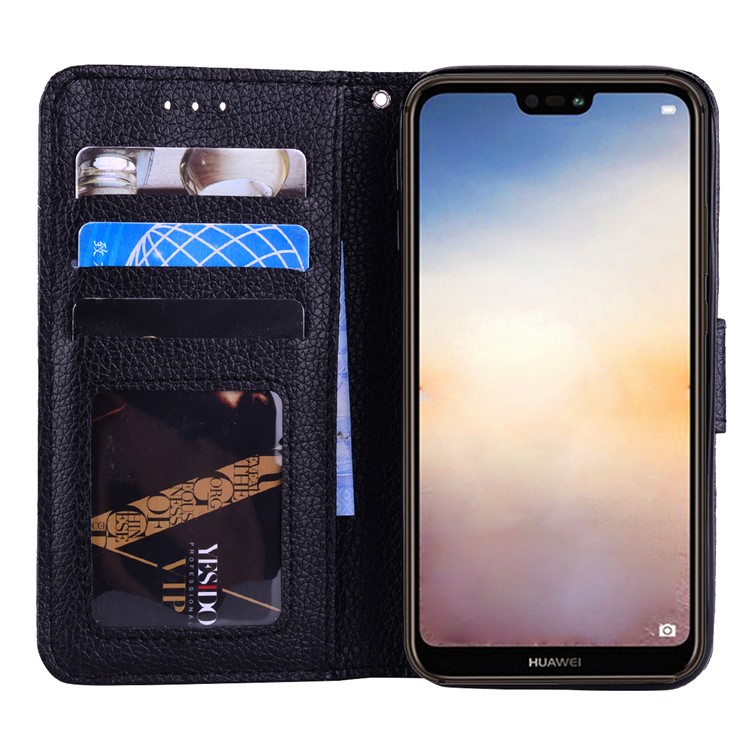 Litchi Grain PU Leather Stand Wallet Phone Case for Huawei P20 Lite/Nova 3e - Black-7