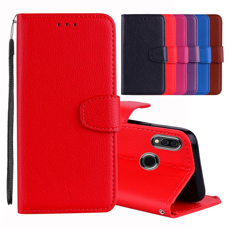 Litchi Grain PU Leather Stand Wallet Phone Cover for Huawei P20 Lite/Nova 3e - Red-1