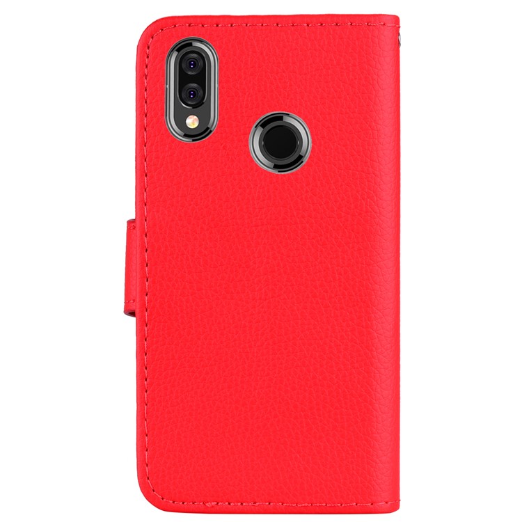 Litchi Grain PU Leather Stand Wallet Phone Cover for Huawei P20 Lite/Nova 3e - Red-4
