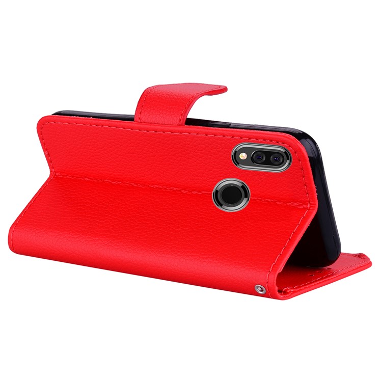 Litchi Grain PU Leather Stand Wallet Phone Cover for Huawei P20 Lite/Nova 3e - Red-5