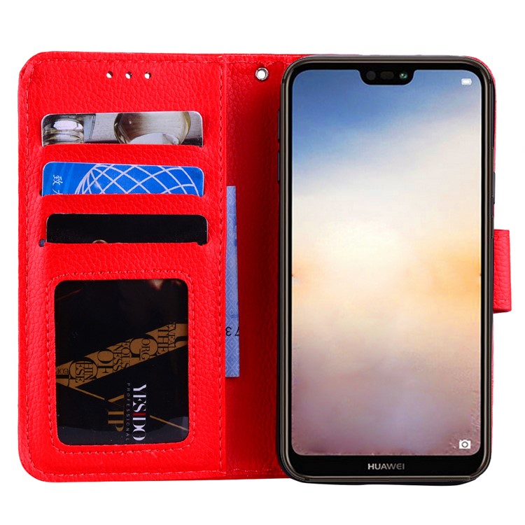 Litchi Grain PU Leather Stand Wallet Phone Cover for Huawei P20 Lite/Nova 3e - Red-7