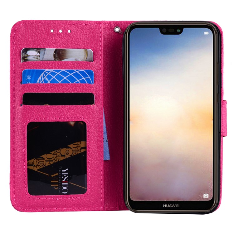 Litchi Grain PU Leather Stand Wallet Phone Shell for Huawei P20 Lite/Nova 3e - Rose-7