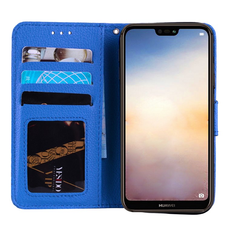 Litchi Grain PU Leather Stand Wallet Phone Casing for Huawei P20 Lite/Nova 3e - Blue-7