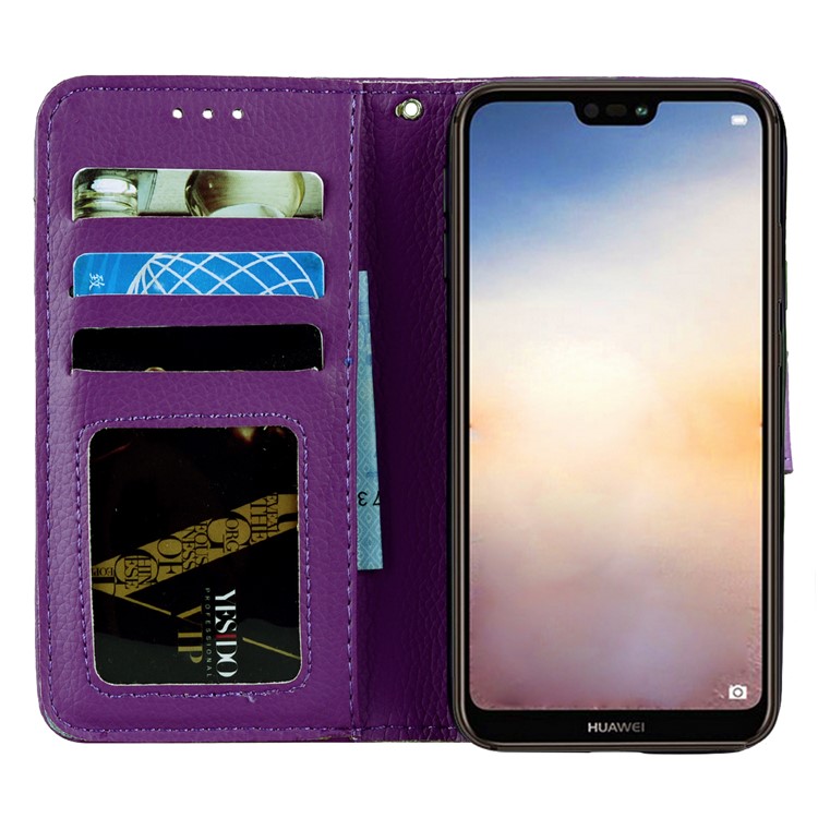 Litchi Grain PU Leather Stand Wallet Mobile Phone Case for Huawei P20 Lite/Nova 3e - Purple-7