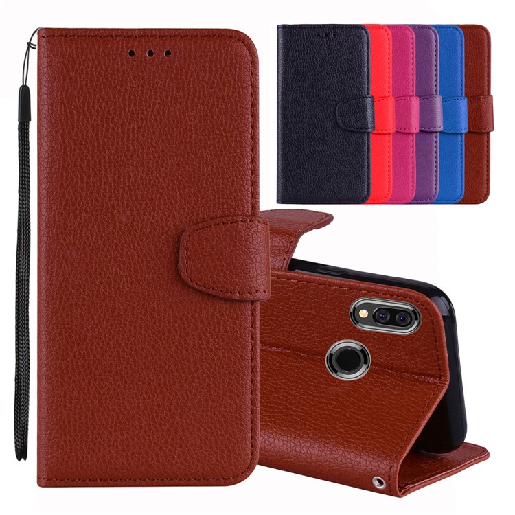 Litchi Grain PU Leather Stand Wallet Cell Phone Case for Huawei P20 Lite/Nova 3e - Brown-1