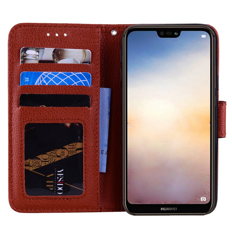 Litchi Grain PU Leather Stand Wallet Cell Phone Case for Huawei P20 Lite/Nova 3e - Brown-7