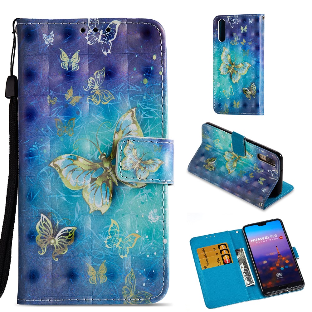 Pattern Printing Wallet Stand Leather Case for Huawei P20 - Butterfly-1
