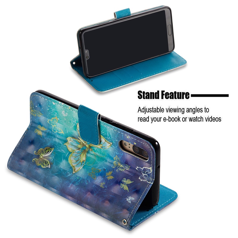 Pattern Printing Wallet Stand Leather Case for Huawei P20 - Butterfly-3
