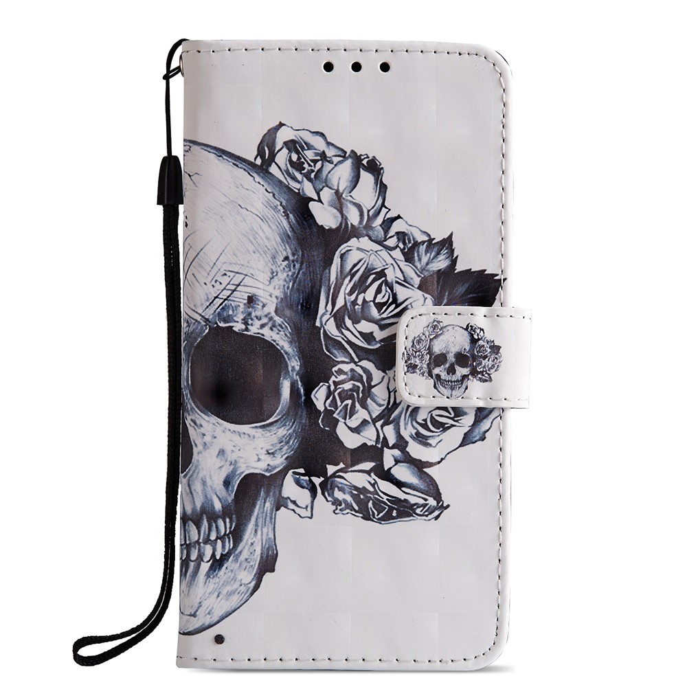 Pattern Printing Wallet Leather Stand Mobile Phone Case for Huawei P20 - Flowered Skull-2