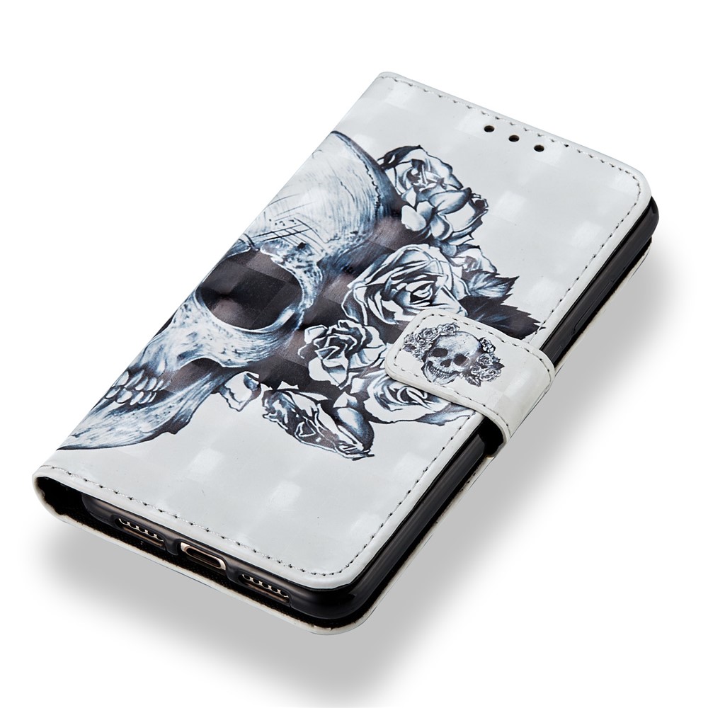Pattern Printing Wallet Leather Stand Mobile Phone Case for Huawei P20 - Flowered Skull-4