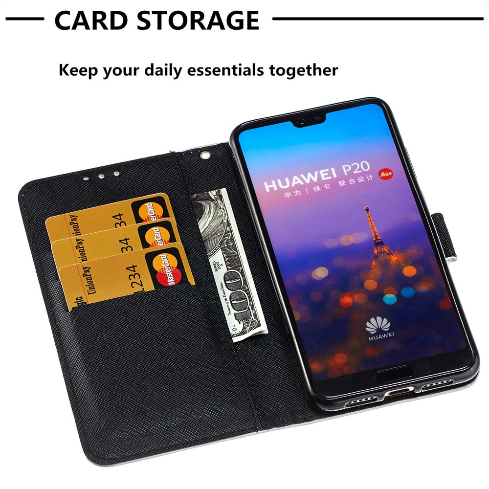 Pattern Printing Wallet Leather Stand Mobile Phone Case for Huawei P20 - Flowered Skull-5