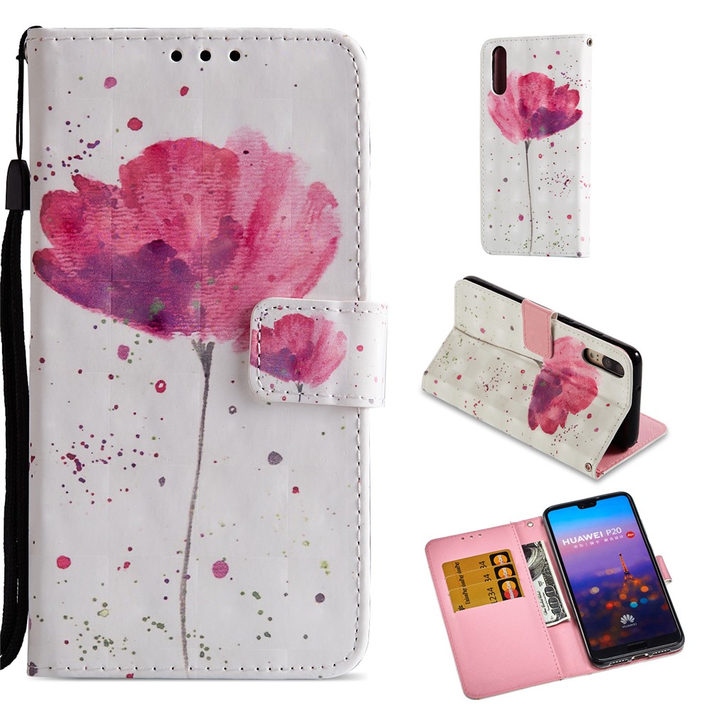 Pattern Printing Wallet Stand Leather Cover for Huawei P20 - Flower-1