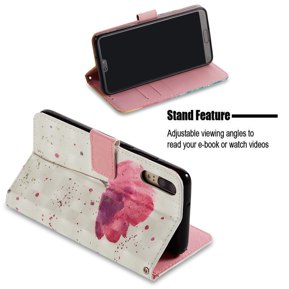 Pattern Printing Wallet Stand Leather Cover for Huawei P20 - Flower-3