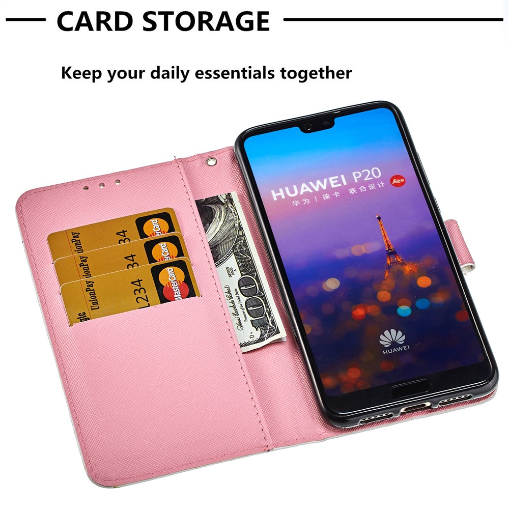 Pattern Printing Wallet Stand Leather Cover for Huawei P20 - Flower-5