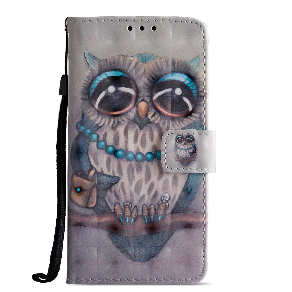Pattern Printing Wallet Leather Flip Stand Phone Cover for Huawei P20 - Owl on the Branch-2