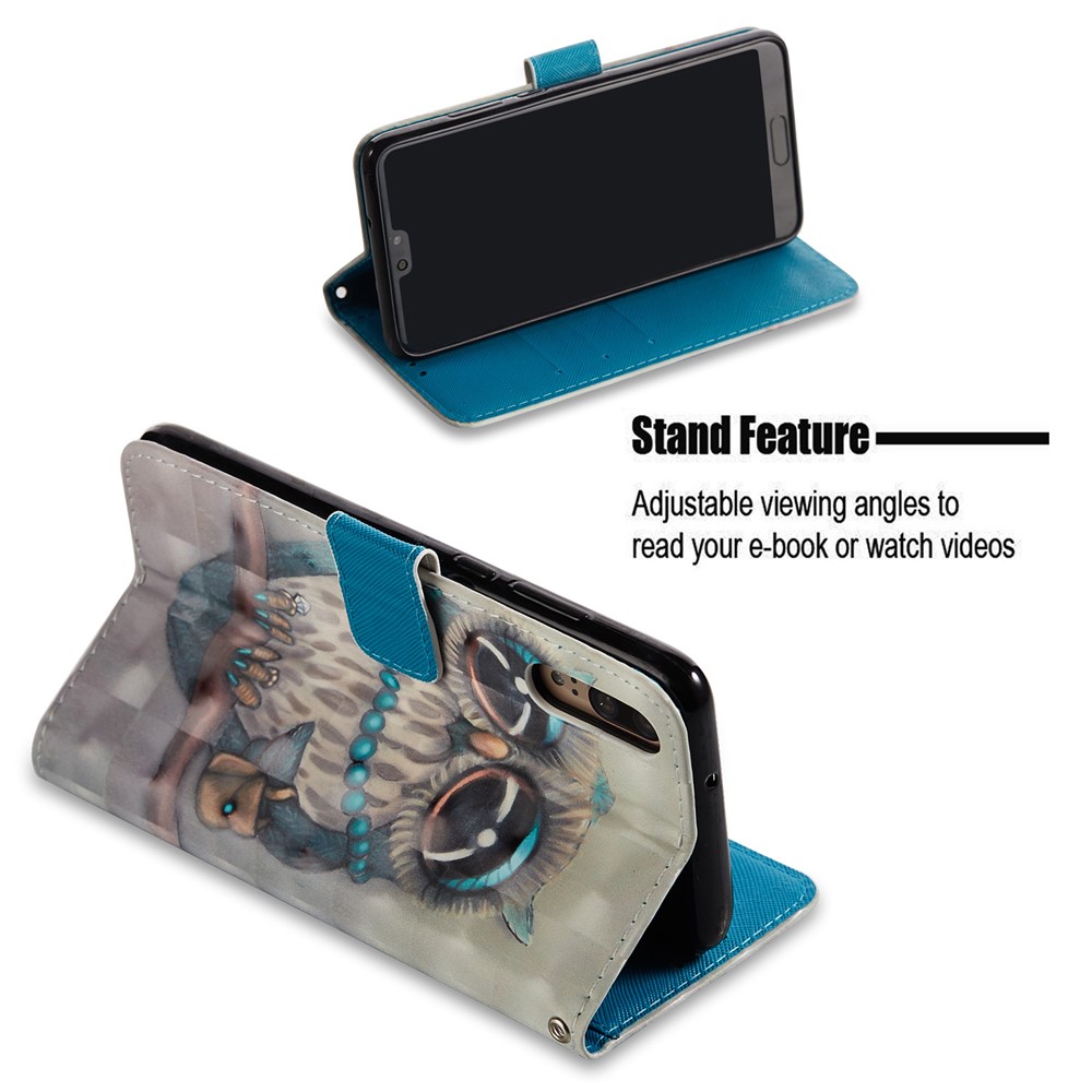 Pattern Printing Wallet Leather Flip Stand Phone Cover for Huawei P20 - Owl on the Branch-3