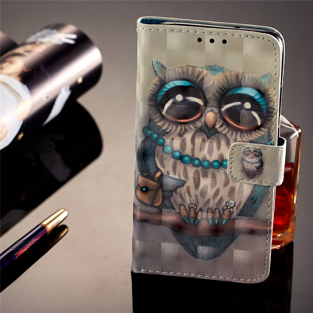 Pattern Printing Wallet Leather Flip Stand Phone Cover for Huawei P20 - Owl on the Branch-7