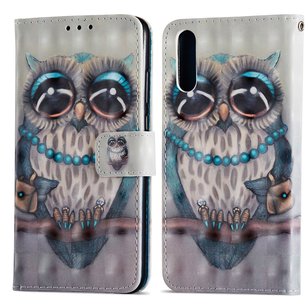 Pattern Printing Wallet Leather Flip Stand Phone Cover for Huawei P20 - Owl on the Branch-8