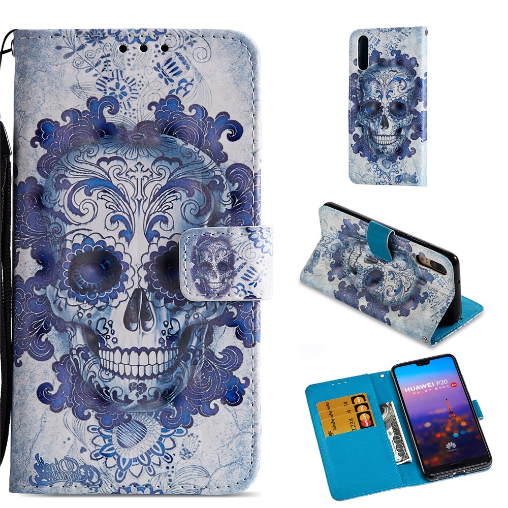Pattern Printing PU Leather Magnetic Wallet Cell Phone Cover for Huawei P20 - Cool Skull-1