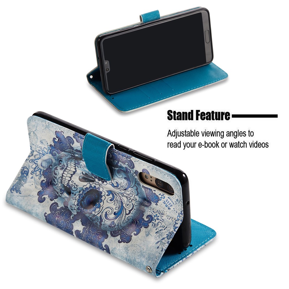 Pattern Printing PU Leather Magnetic Wallet Cell Phone Cover for Huawei P20 - Cool Skull-3