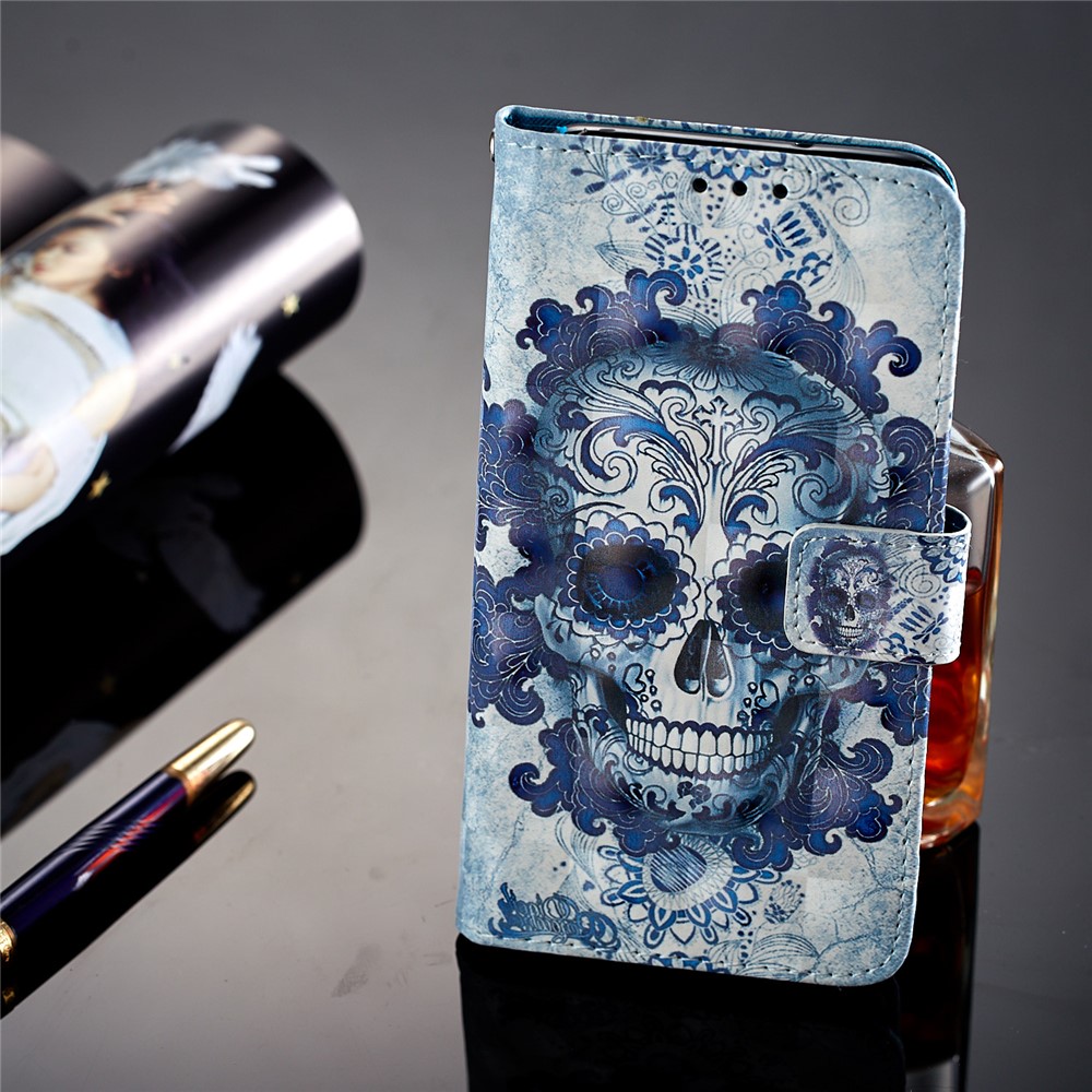 Pattern Printing PU Leather Magnetic Wallet Cell Phone Cover for Huawei P20 - Cool Skull-7