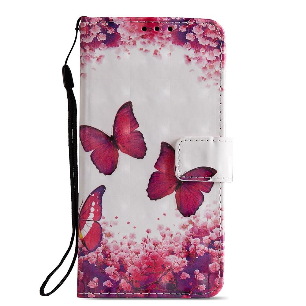 Pattern Printing Wallet Stand Leather Shell for Huawei P20 - Butterfly and Flower-2