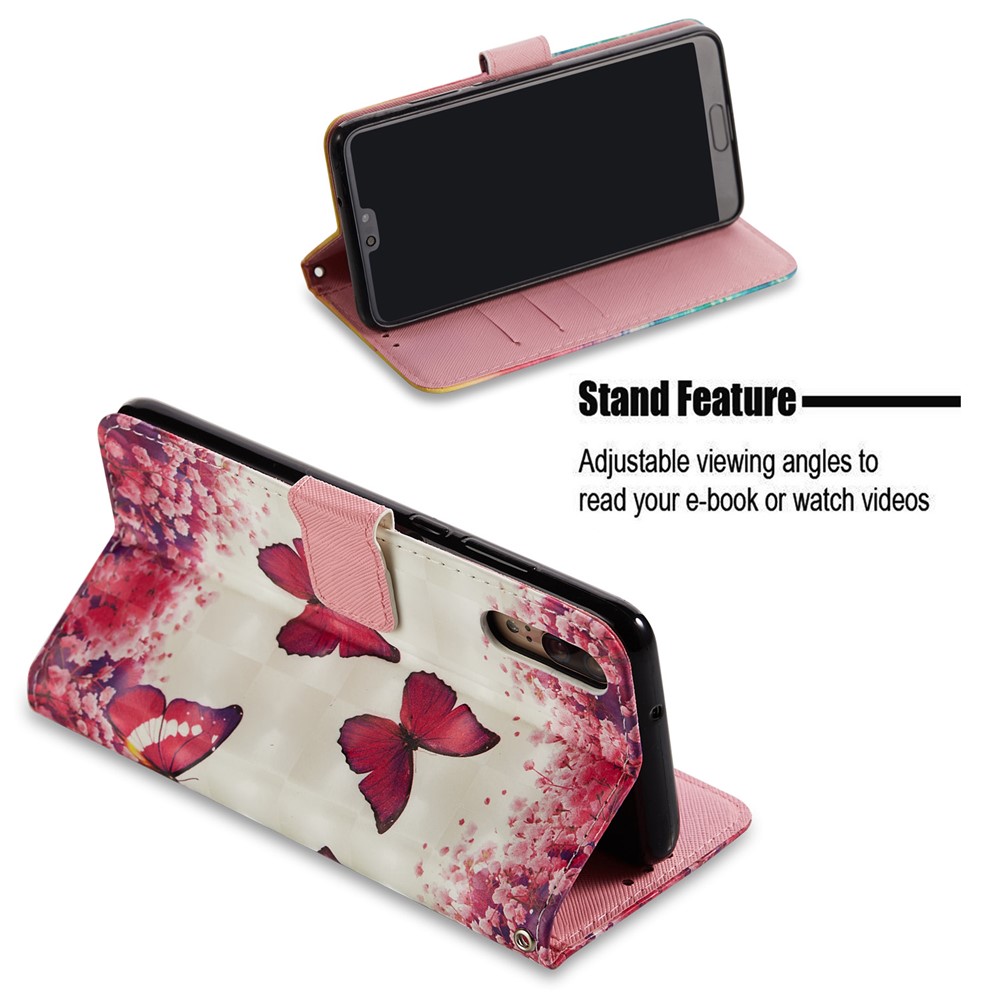 Pattern Printing Wallet Stand Leather Shell for Huawei P20 - Butterfly and Flower-3