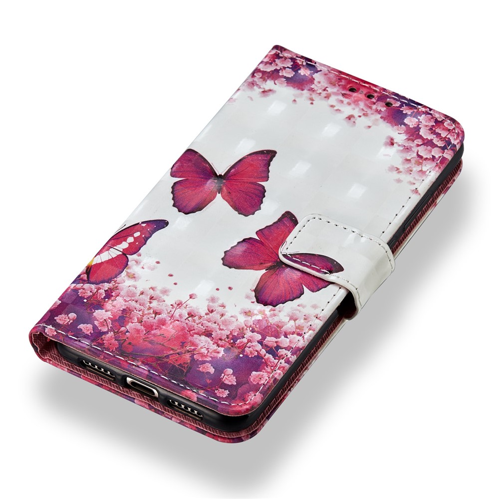 Pattern Printing Wallet Stand Leather Shell for Huawei P20 - Butterfly and Flower-4