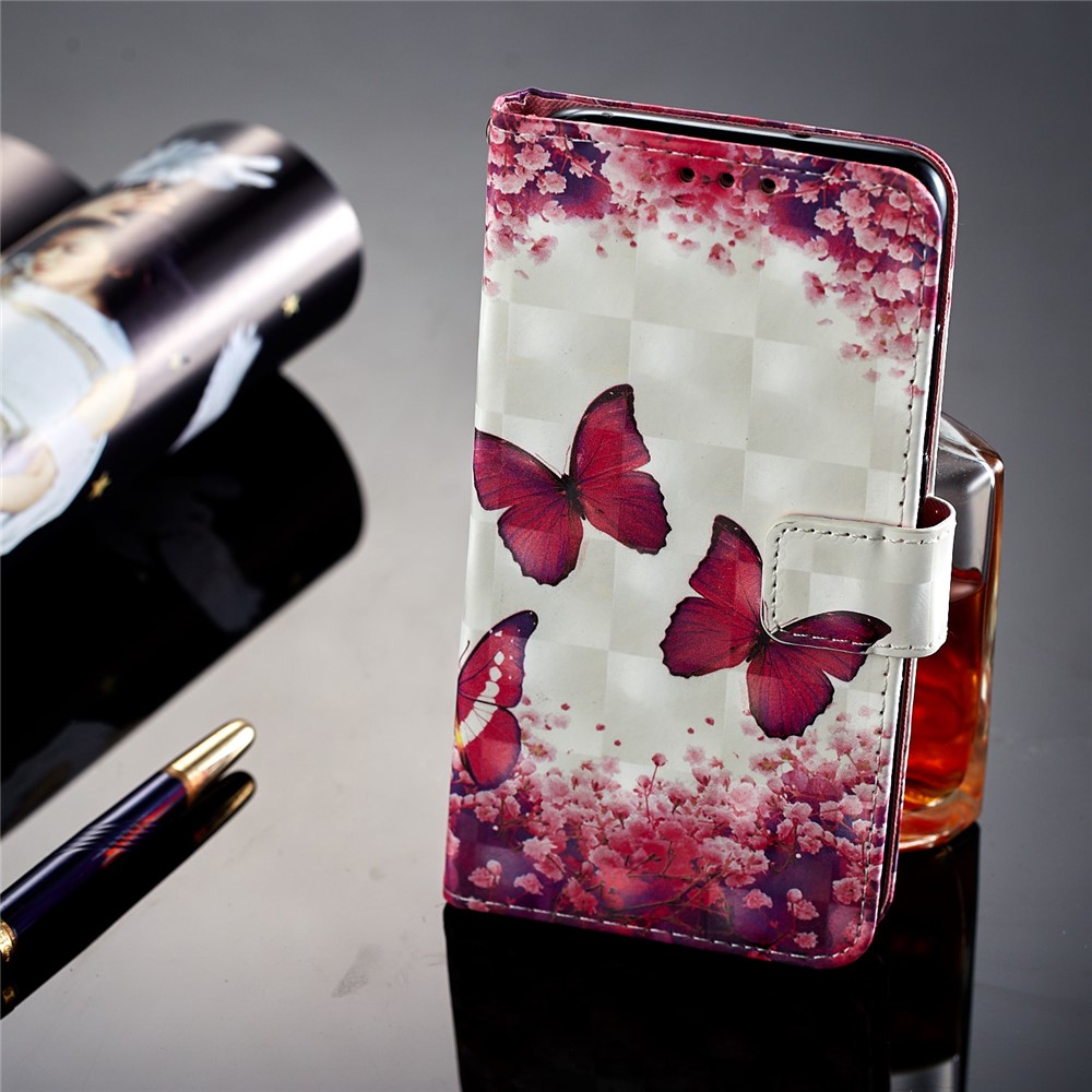 Pattern Printing Wallet Stand Leather Shell for Huawei P20 - Butterfly and Flower-7