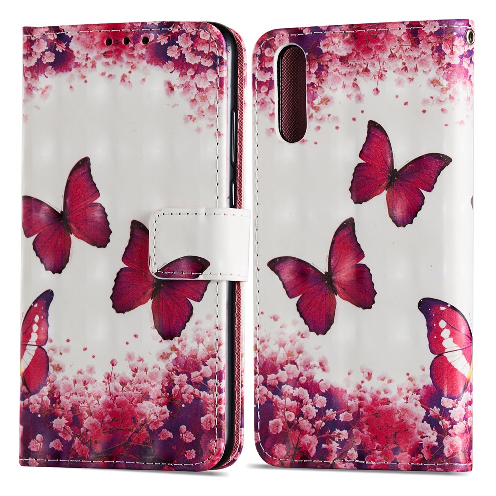 Pattern Printing Wallet Stand Leather Shell for Huawei P20 - Butterfly and Flower-8