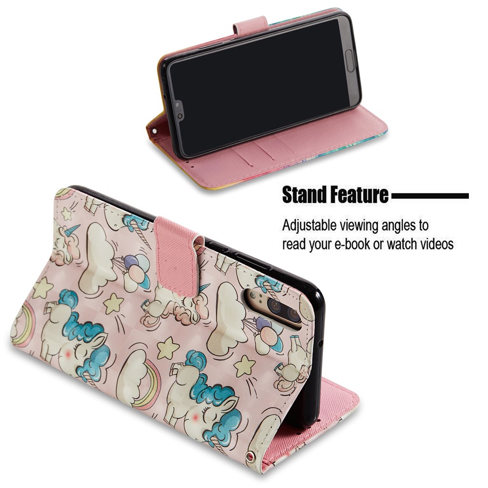 Pattern Printing Leather Wallet Stand Mobile Shell for Huawei P20 - Unicorn-3