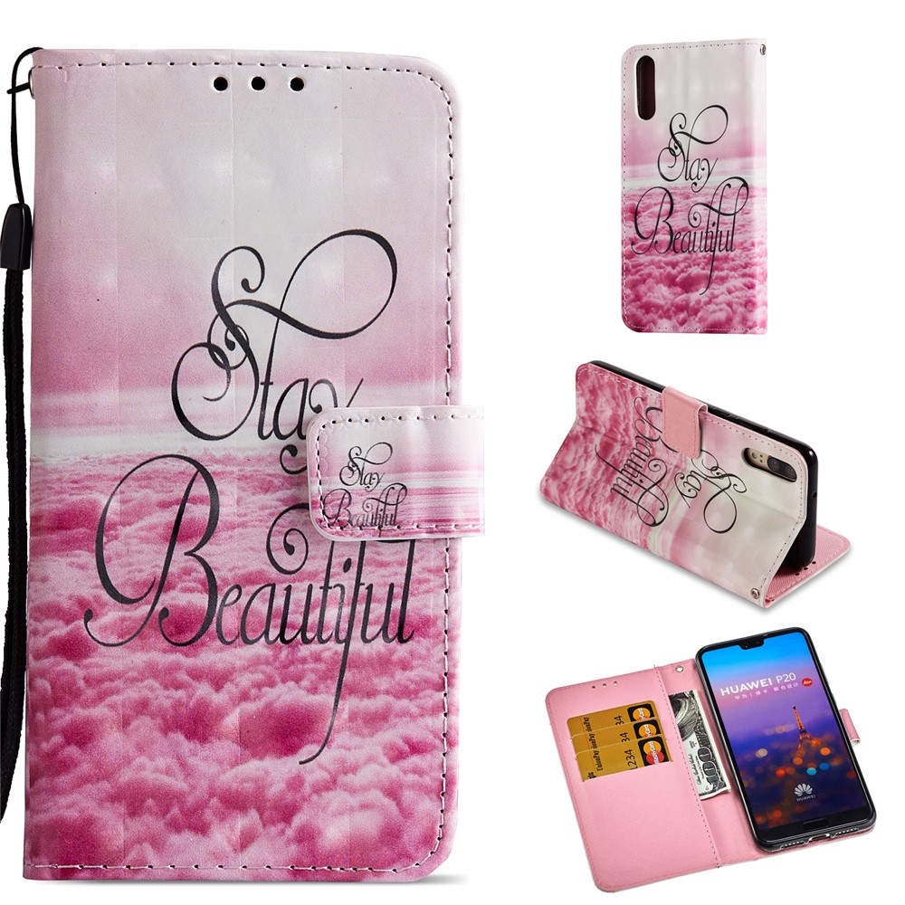Pattern Printing Wallet Leather Phone Casing with Stand for Huawei P20 - Stay Beautiful-1