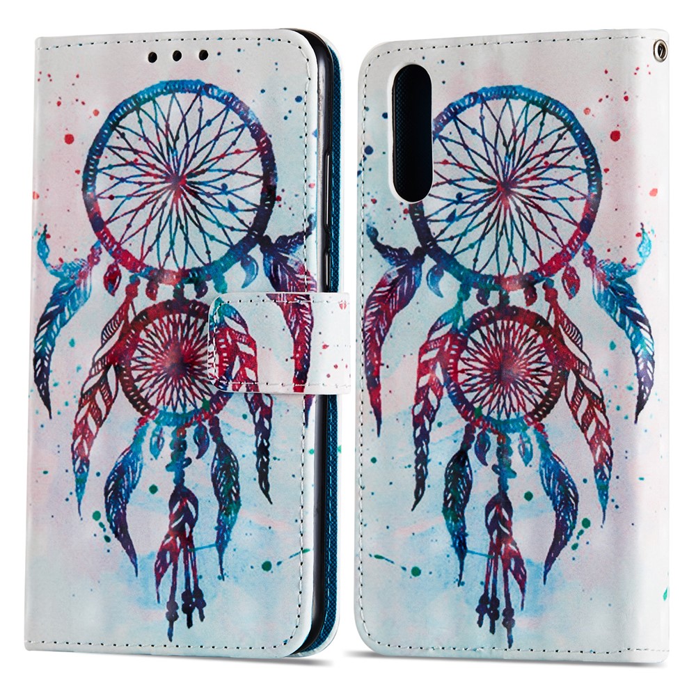 Pattern Printing Folio Flip Leather Wallet Case Cover Shell for Huawei P20 - Feather Dream Catcher-8