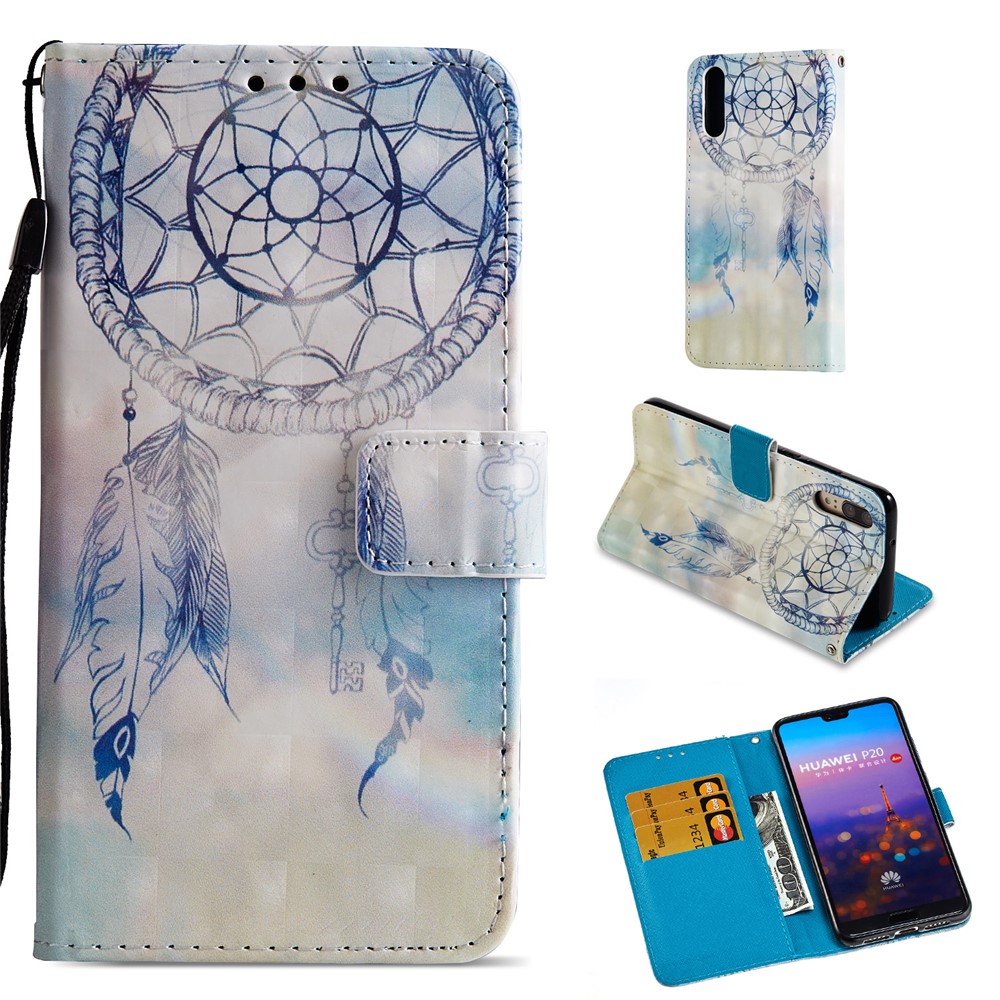 Pattern Printing Magnetic Leather Wallet Case Cover Shell for Huawei P20 - Dream Catcher-1