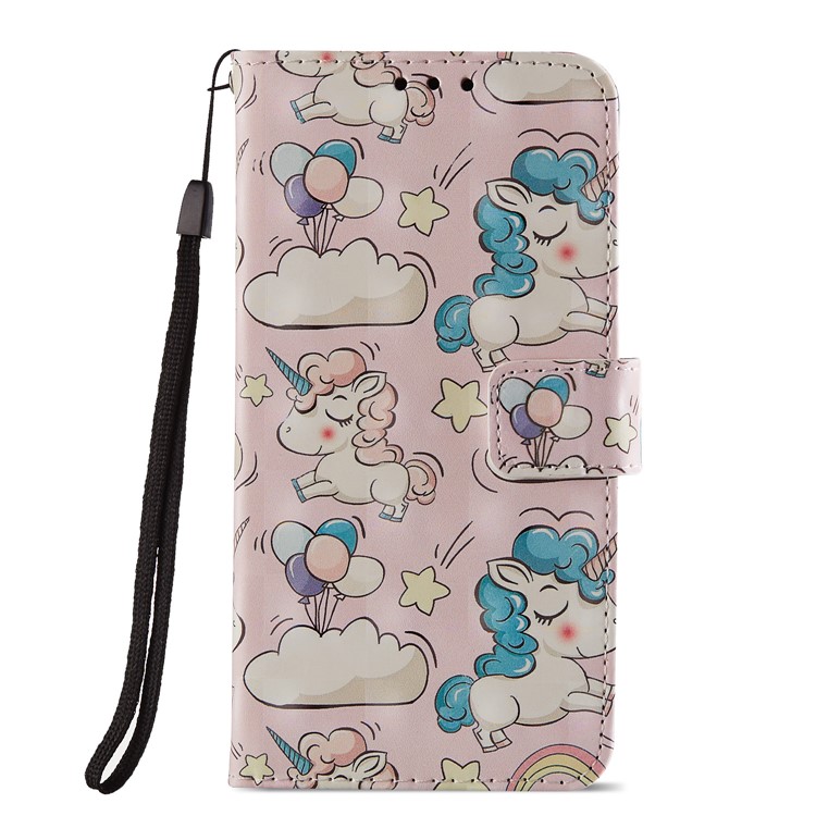 For Huawei P20 Lite / Nova 3e (China) Pattern Printing Leather Stand Magnetic Casing - Unicorn and Cloud-2