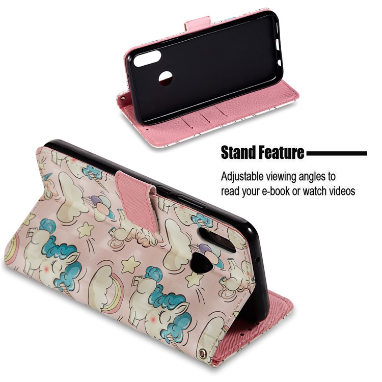 For Huawei P20 Lite / Nova 3e (China) Pattern Printing Leather Stand Magnetic Casing - Unicorn and Cloud-3