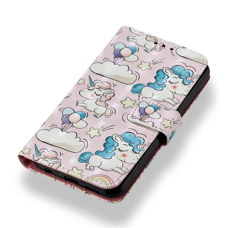 For Huawei P20 Lite / Nova 3e (China) Pattern Printing Leather Stand Magnetic Casing - Unicorn and Cloud-4