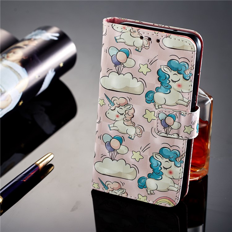 For Huawei P20 Lite / Nova 3e (China) Pattern Printing Leather Stand Magnetic Casing - Unicorn and Cloud-7