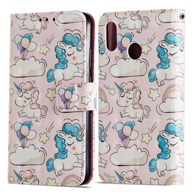 For Huawei P20 Lite / Nova 3e (China) Pattern Printing Leather Stand Magnetic Casing - Unicorn and Cloud-8