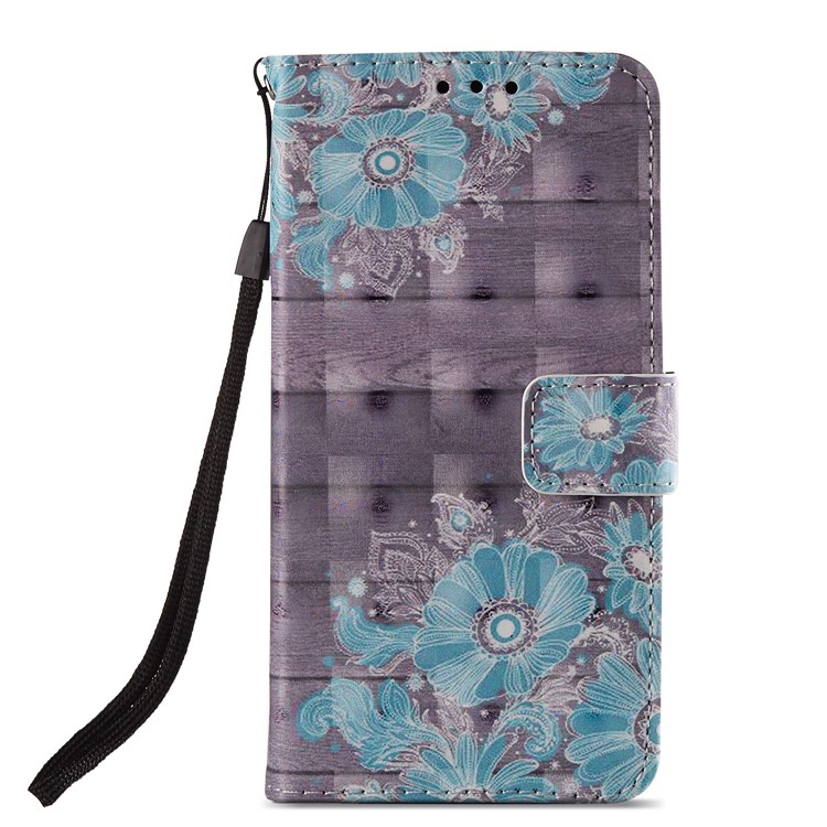 For Huawei P20 Lite / Nova 3e (China) Pattern Printing Leather Stand Magnetic Casing Cover - Blue Flower-2