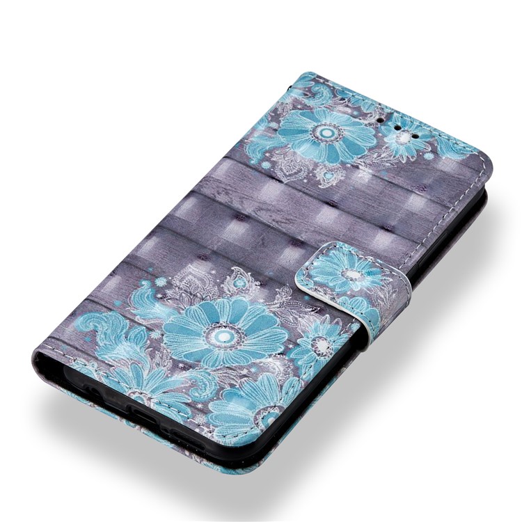 For Huawei P20 Lite / Nova 3e (China) Pattern Printing Leather Stand Magnetic Casing Cover - Blue Flower-4