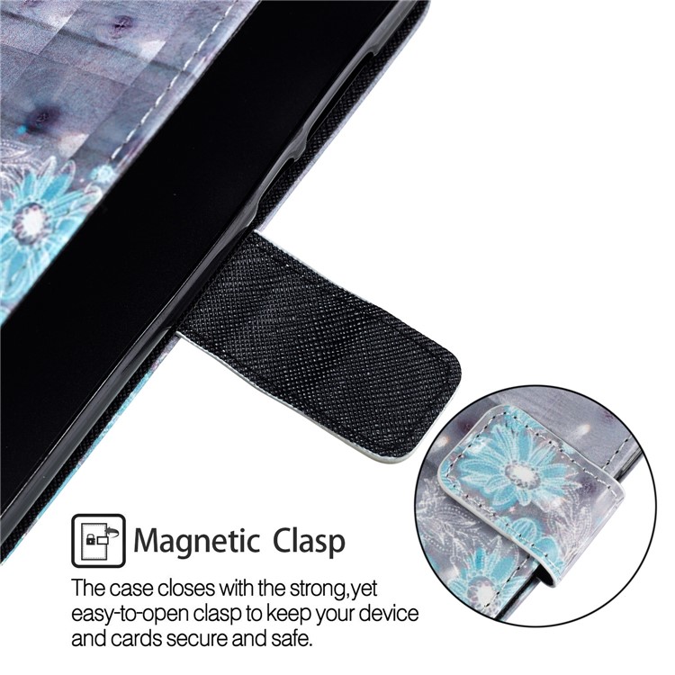For Huawei P20 Lite / Nova 3e (China) Pattern Printing Leather Stand Magnetic Casing Cover - Blue Flower-6